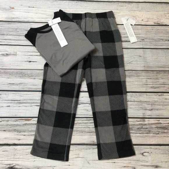 GAP Pajamas Gap Boys Gray Black Plaid Pajama Set Flame